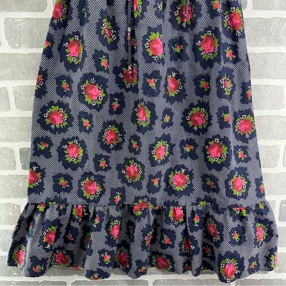 Vintage Berkliff Boho Floral Peasant Navy and Pink Midi Dress Size Medium - Picture 6 of 9